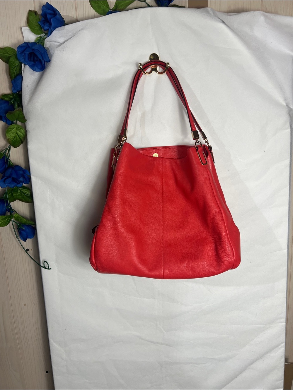 Coach Red Leather Shoulder Bag with Gold Hardware